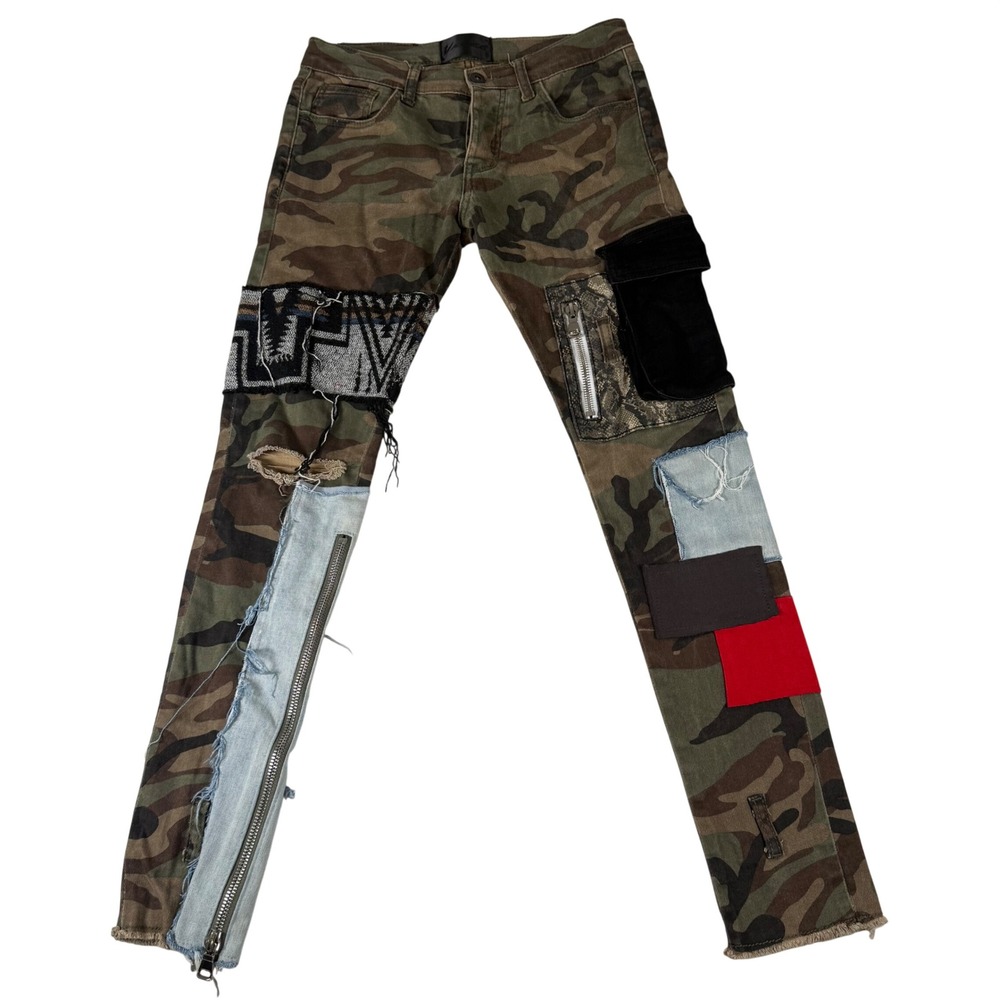Valabasas Patchwork Camo Jeans Mens 29 Green Cotton Grunge Gorpcore Streetwear